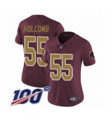 Women's Washington Redskins #55 Cole Holcomb Burgundy Red Gold Number Alternate 80TH Anniversary Vapor Untouchable Limited Player 100th Season Football Jer