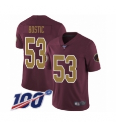 Men's Washington Redskins #53 Jon Bostic Burgundy Red Gold Number Alternate 80TH Anniversary Vapor Untouchable Limited Player 100th Season Football Jersey