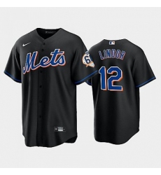 Men‘s New York Mets #12 Francisco Lindor 60th Anniversary Black Jersey