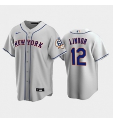 Men‘s New York Mets #12 Francisco Lindor 60th Anniversary Gray Jersey
