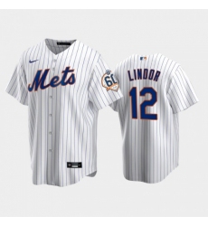 Men‘s New York Mets #12 Francisco Lindor 60th Anniversary White Jersey