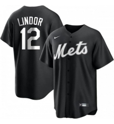 Men‘s New York Mets #12 Francisco Lindor Nike 2021 All Black Fashion MLB Jersey