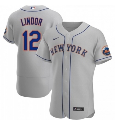 Men‘s New York Mets #12 Francisco Lindor Nike Gray Road 2020 Authentic Official Team MLB Jersey