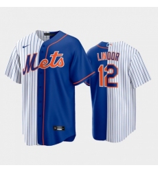 Men‘s New York Mets #12 Francisco Lindor White-Royal Home Split Jersey