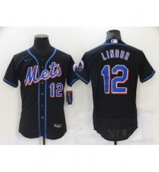 Men's Nike New York Mets #12 Francisco Lindor Black Elite Jersey