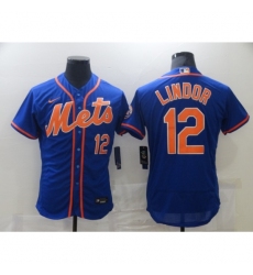 Men's Nike New York Mets #12 Francisco Lindor Blue Elite Jersey