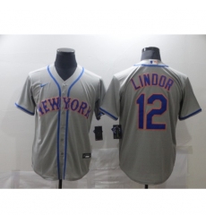 Men's Nike New York Mets #12 Francisco Lindor Gray Jersey