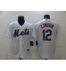 Men's Nike New York Mets #12 Francisco Lindor White stripes Jersey