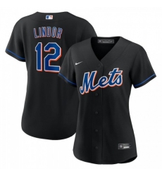 Women’s New York Mets #12 Francisco Lindor Black Nike 2022 Authentic Alternate Stitched  MLB Jersey