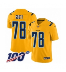 Men's Los Angeles Chargers #78 Trent Scott Limited Gold Inverted Legend 100th Season Football Jersey
