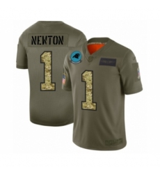 Men's Carolina Panthers #1 Cam Newton 2019 Olive Camo Salute to Service Limited Jersey