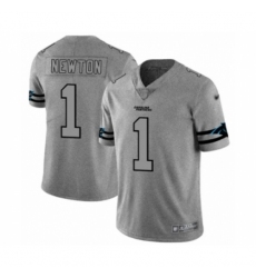 Men's Carolina Panthers #1 Cam Newton Limited Gray Team Logo Gridiron Football Jersey