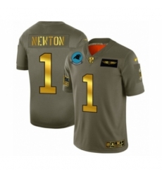 Men's Carolina Panthers #1 Cam Newton Limited Olive Gold 2019 Salute to Service Football Jersey