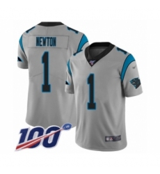 Men's Carolina Panthers #1 Cam Newton Silver Inverted Legend Limited 100th Season Football Jersey