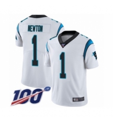 Men's Carolina Panthers #1 Cam Newton White Vapor Untouchable Limited Player 100th Season Football Jersey