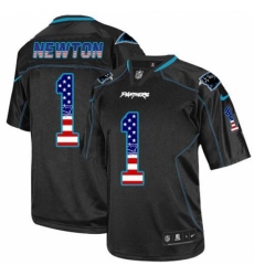 Men's Nike Carolina Panthers #1 Cam Newton Elite Black USA Flag Fashion NFL Jersey