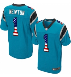 Men's Nike Carolina Panthers #1 Cam Newton Elite Blue Alternate USA Flag Fashion NFL Jersey