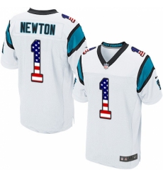 Men's Nike Carolina Panthers #1 Cam Newton Elite White Road USA Flag Fashion NFL Jersey