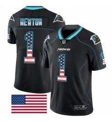 Men's Nike Carolina Panthers #1 Cam Newton Limited Black Rush USA Flag NFL Jersey