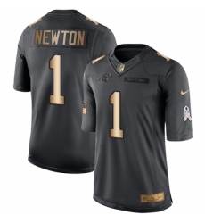 Men's Nike Carolina Panthers #1 Cam Newton Limited Black/Gold Salute to Service NFL Jersey
