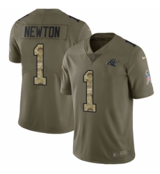 Men's Nike Carolina Panthers #1 Cam Newton Limited Olive/Camo 2017 Salute to Service NFL Jersey