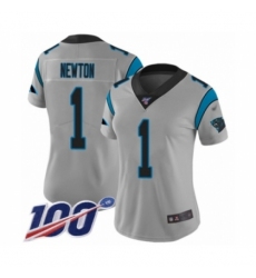 Women's Carolina Panthers #1 Cam Newton Silver Inverted Legend Limited 100th Season Football Jersey