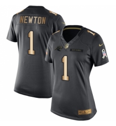 Women's Nike Carolina Panthers #1 Cam Newton Limited Black/Gold Salute to Service NFL Jersey