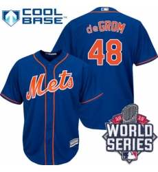 Men's Majestic New York Mets #48 Jacob deGrom Authentic Royal Blue Alternate Home Cool Base 2015 World Series MLB Jersey