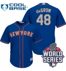 Men's Majestic New York Mets #48 Jacob deGrom Replica Royal Blue Alternate Road Cool Base 2015 World Series MLB Jersey