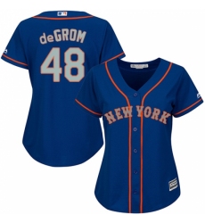 Women's Majestic New York Mets #48 Jacob deGrom Replica Blue(Grey NO.) MLB Jersey