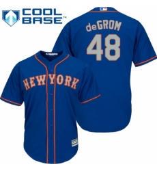 Youth Majestic New York Mets #48 Jacob deGrom Replica Royal Blue Alternate Road Cool Base MLB Jersey