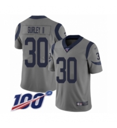 Men's Los Angeles Rams #30 Todd Gurley Limited Gray Inverted Legend 100th Season Football Jersey