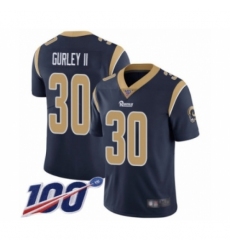 Men's Los Angeles Rams #30 Todd Gurley Navy Blue Team Color Vapor Untouchable Limited Player 100th Season Football Jersey