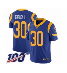 Men's Los Angeles Rams #30 Todd Gurley Royal Blue Alternate Vapor Untouchable Limited Player 100th Season Football Jersey