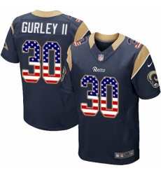 Men's Nike Los Angeles Rams #30 Todd Gurley Elite Navy Blue Home USA Flag Fashion NFL Jersey