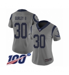 Women's Los Angeles Rams #30 Todd Gurley Limited Gray Inverted Legend 100th Season Football Jersey