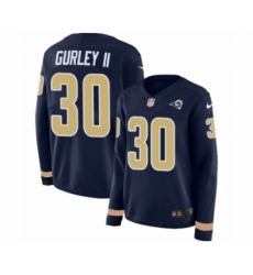 Women's Nike Los Angeles Rams #30 Todd Gurley Limited Navy Blue Therma Long Sleeve NFL Jersey