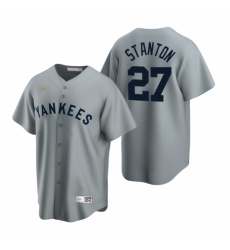 Men's Nike New York Yankees #27 Giancarlo Stanton Gray Cooperstown Collection Road Stitched Baseball Jersey