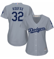 Women's Majestic Los Angeles Dodgers #32 Sandy Koufax Authentic Grey Road Cool Base MLB Jersey