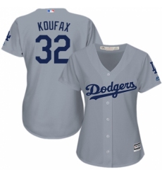 Women's Majestic Los Angeles Dodgers #32 Sandy Koufax Replica Grey Road Cool Base MLB Jersey