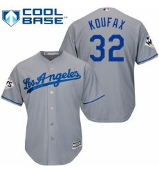 Youth Majestic Los Angeles Dodgers #32 Sandy Koufax Replica Grey Road 2017 World Series Bound Cool Base MLB Jersey