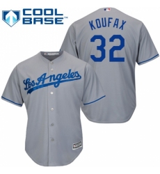 Youth Majestic Los Angeles Dodgers #32 Sandy Koufax Replica Grey Road Cool Base MLB Jersey