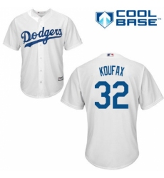 Youth Majestic Los Angeles Dodgers #32 Sandy Koufax Replica White Home Cool Base MLB Jersey