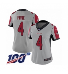 Women's Atlanta Falcons #4 Brett Favre Limited Silver Inverted Legend 100th Season Football Jersey