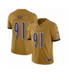 Men's Baltimore Ravens #91 Shane Ray Limited Gold Inverted Legend Football Jersey