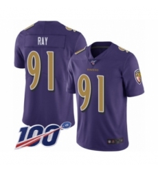 Men's Baltimore Ravens #91 Shane Ray Limited Purple Rush Vapor Untouchable 100th Season Football Jersey