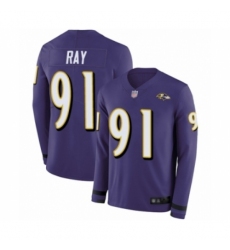 Men's Baltimore Ravens #91 Shane Ray Limited Purple Therma Long Sleeve Football Jersey