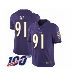 Men's Baltimore Ravens #91 Shane Ray Purple Team Color Vapor Untouchable Limited Player 100th Season Football Jersey
