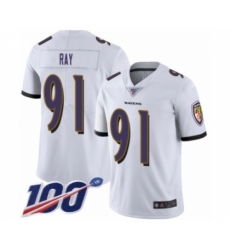 Men's Baltimore Ravens #91 Shane Ray White Vapor Untouchable Limited Player 100th Season Football Jersey