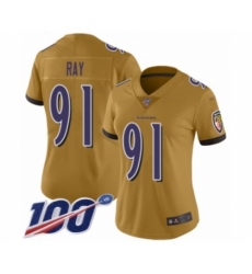 Women's Baltimore Ravens #91 Shane Ray Limited Gold Inverted Legend 100th Season Football Jersey